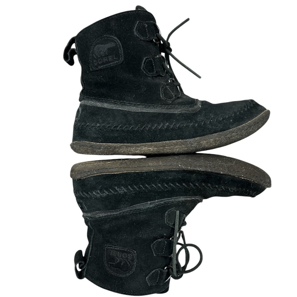SOREL Joplin stitch black suede moccasin lace up ankle boot 6.5